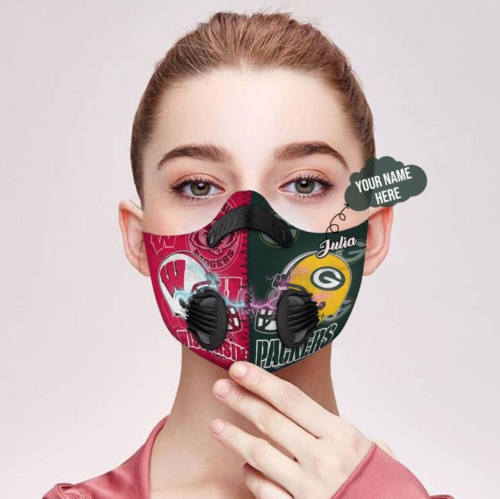 Wisconsin badgers and green bay packers filter activated carbon face mask 1