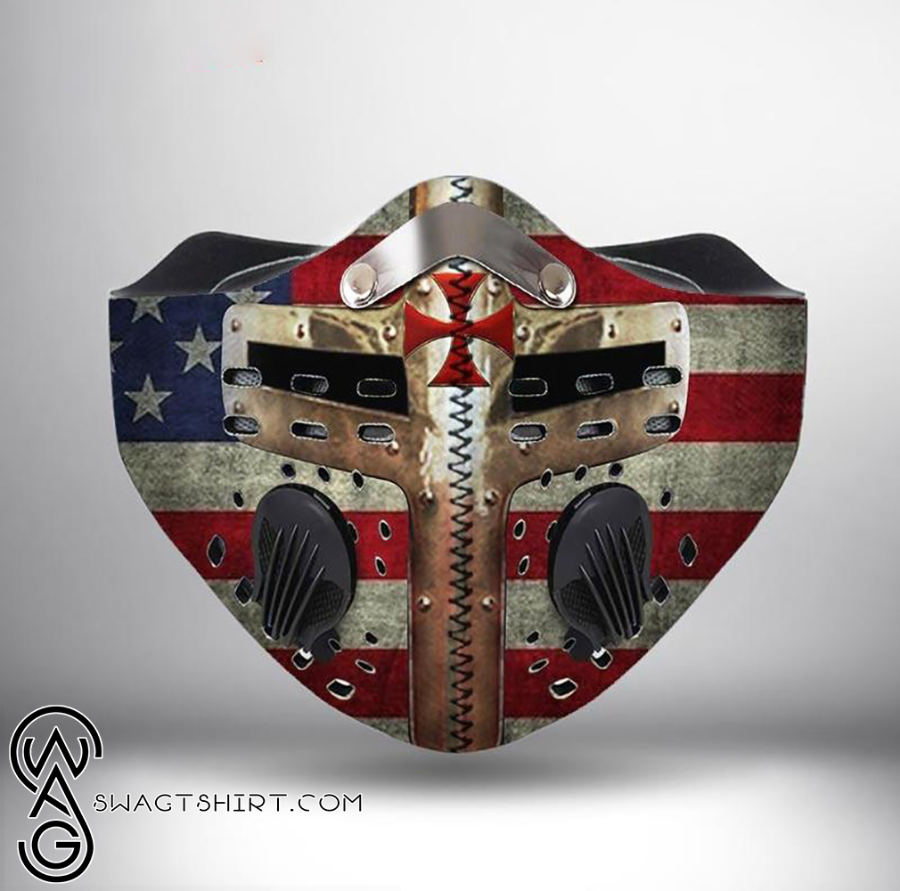 American flag cross of the knights templar filter activated carbon face mask
