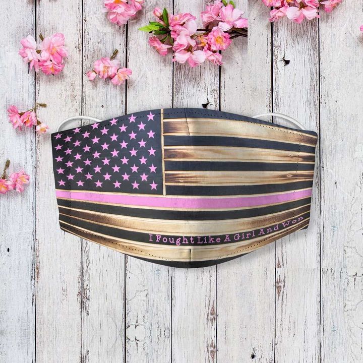 American flag fought like a girl and won breast cancer face mask 1