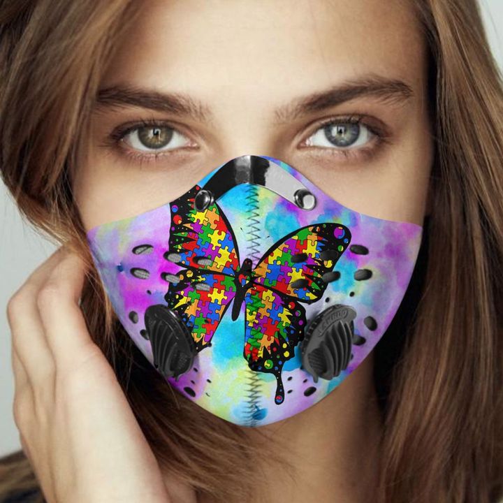 Autism awareness butterfly watercolor filter activated carbon face mask 2