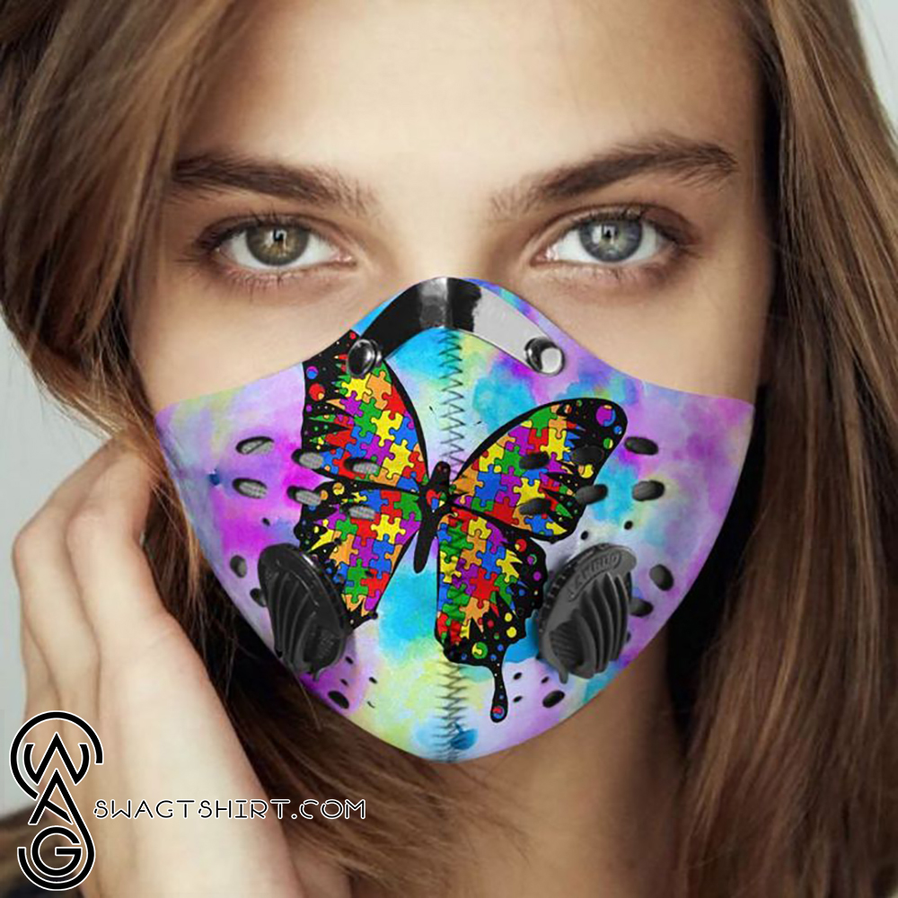 Autism awareness butterfly watercolor filter activated carbon face mask