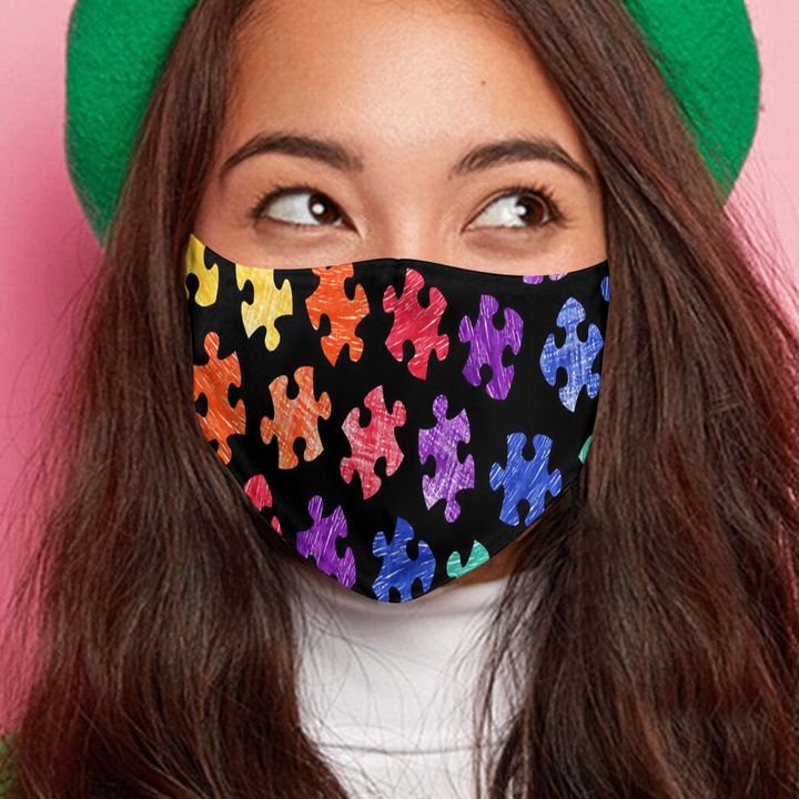 Autism awareness month puzzle pieces colorful anti-dust cotton face mask 4