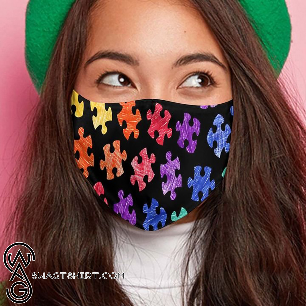 Autism awareness month puzzle pieces colorful anti-dust cotton face mask