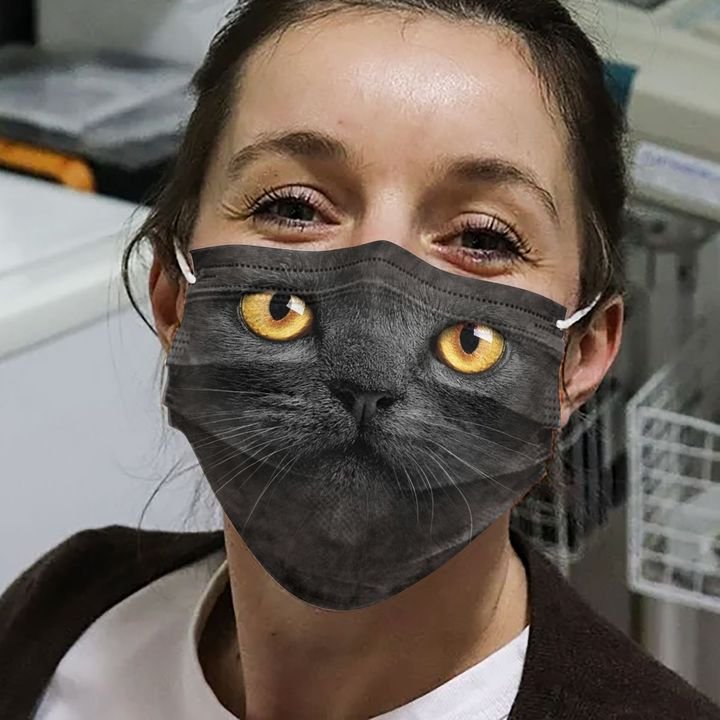 Black cat face anti-dust cotton face mask 1