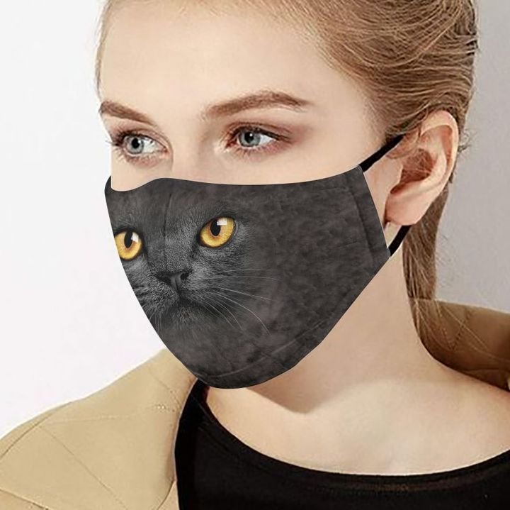 Black cat face anti-dust cotton face mask 3