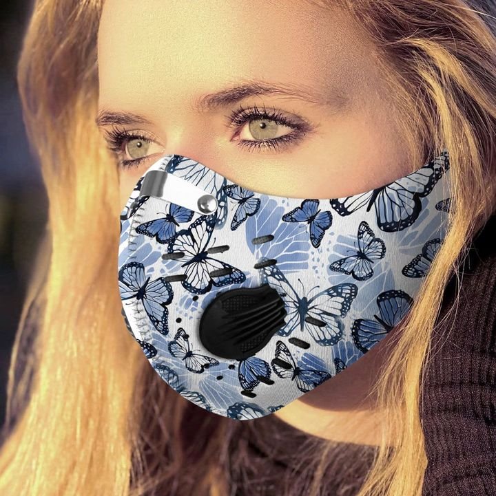 Blue butterfly pattern filter activated carbon face mask 1