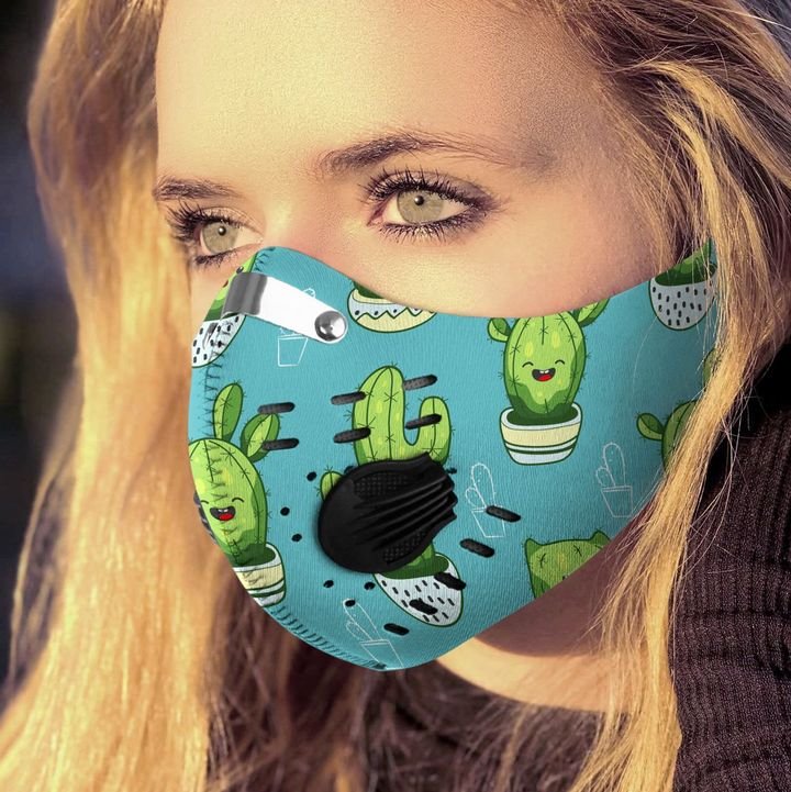 Blue cactus pattern filter activated carbon face mask 1