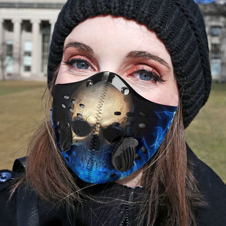Blue flame skull filter activated carbon face mask 2