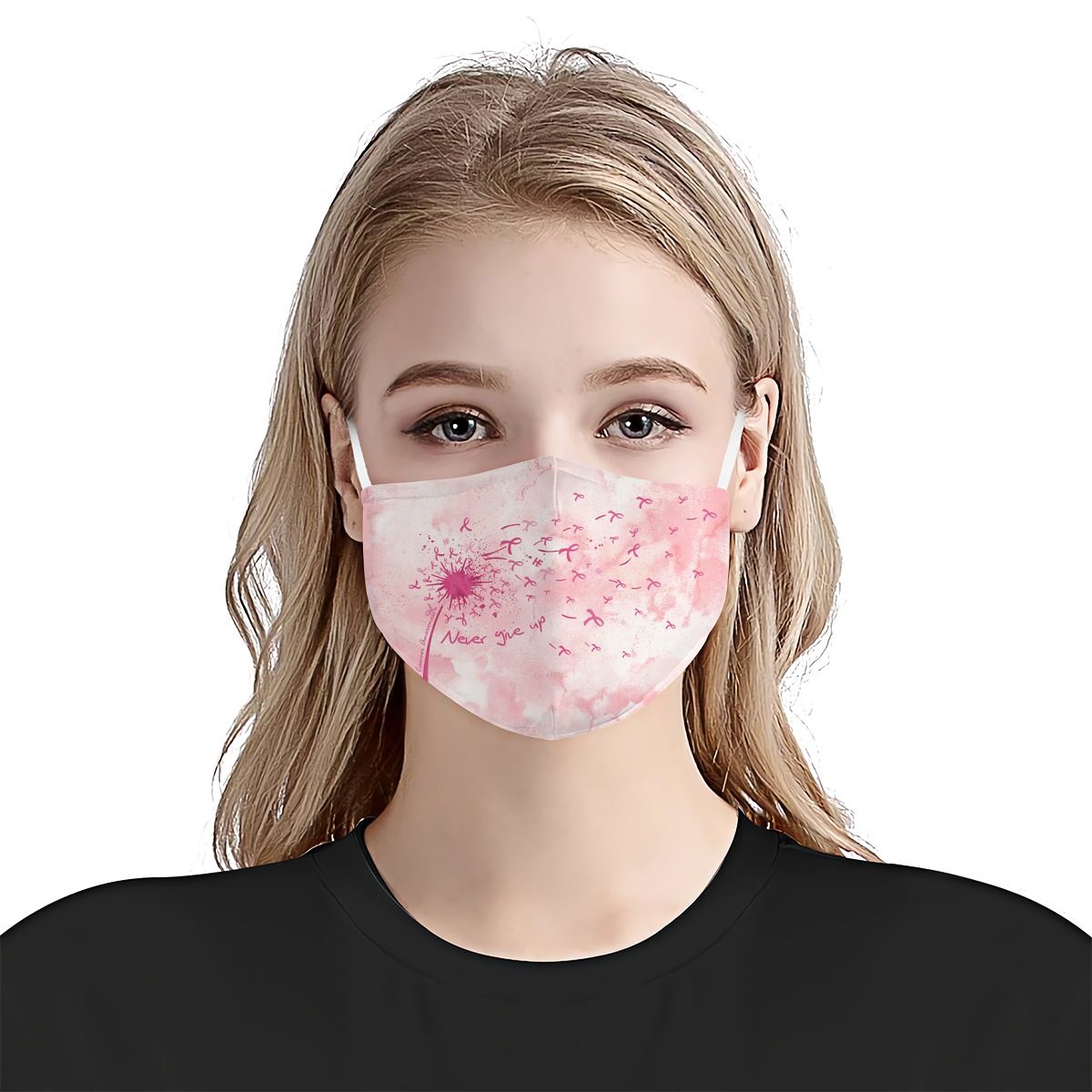 Breast cancer awareness never give up anti-dust cotton face mask 1