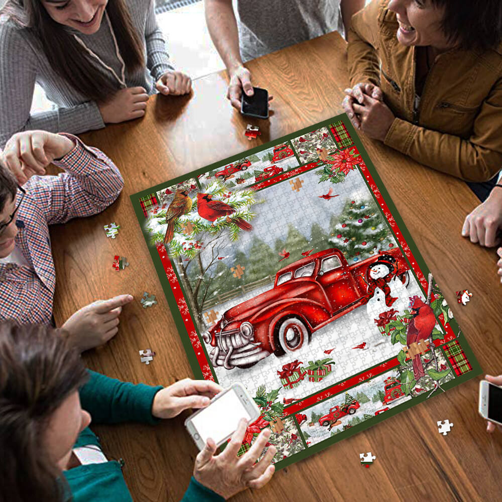 Christmas red truck cardinal jigsaw puzzle 3