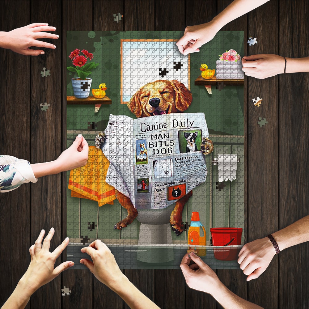Dog golden great ideas come from sitting on the toilet jigsaw puzzle 1