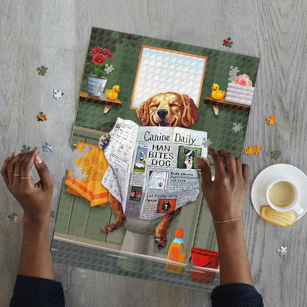Dog golden great ideas come from sitting on the toilet jigsaw puzzle 3