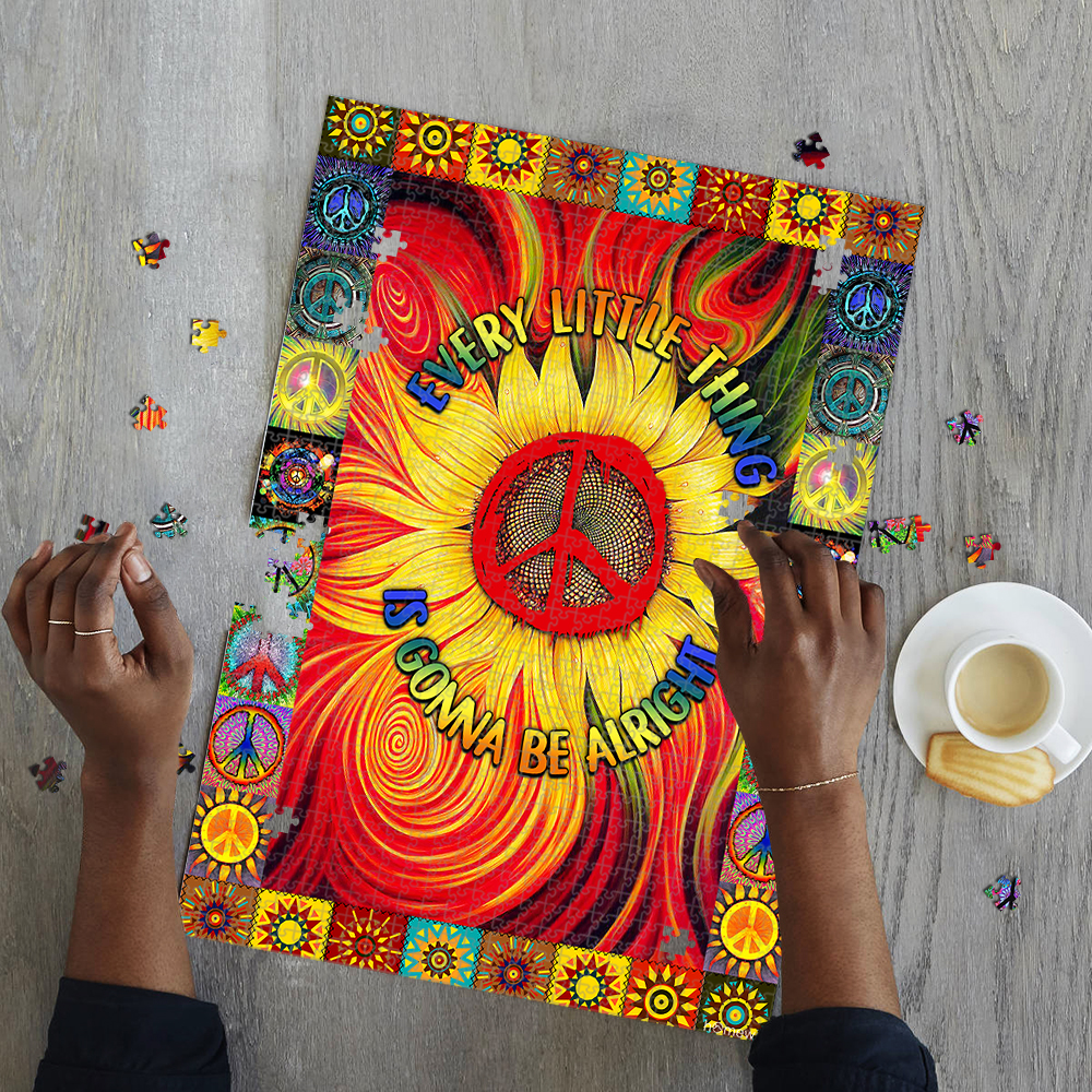 Hippie every little thing is gonna be alright sunflower jigsaw puzzle 2