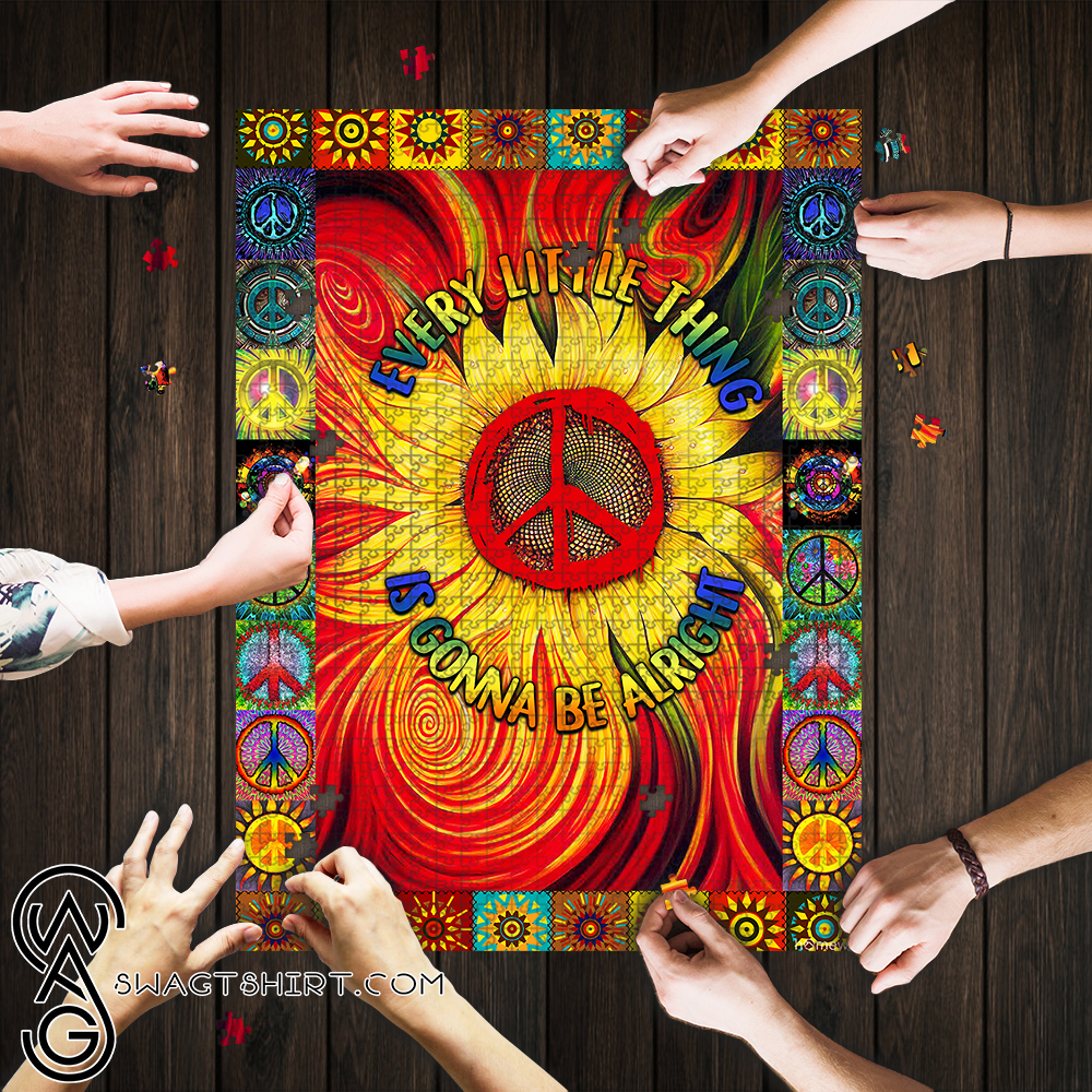 Hippie every little thing is gonna be alright sunflower jigsaw puzzle