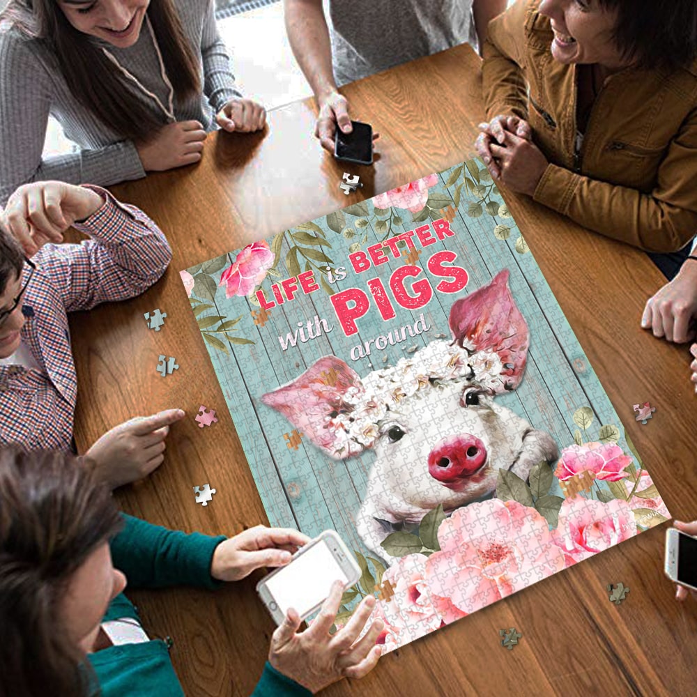 Life is better with pigs around jigsaw puzzle 3