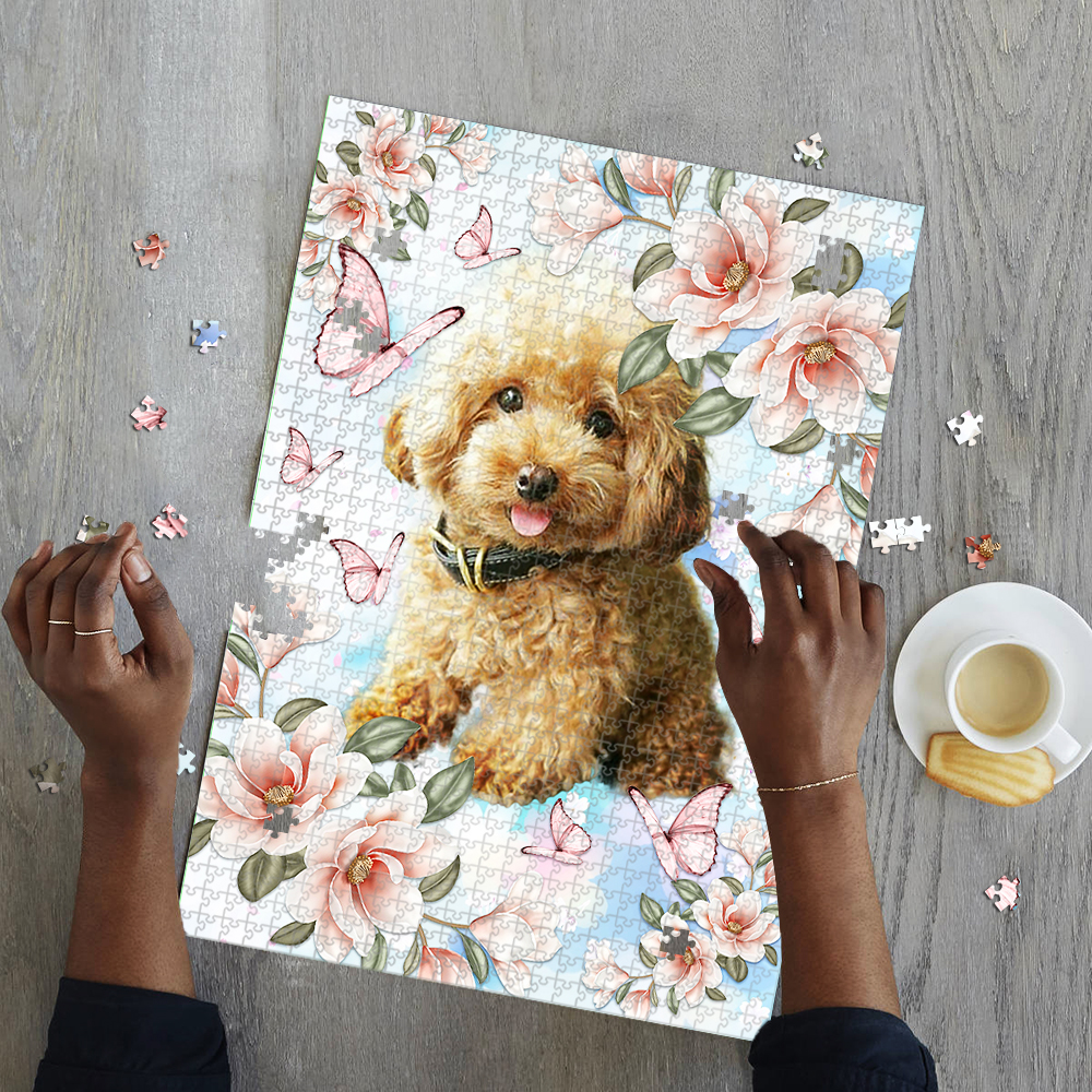 Poodle with flower and butterfly jigsaw puzzle 3