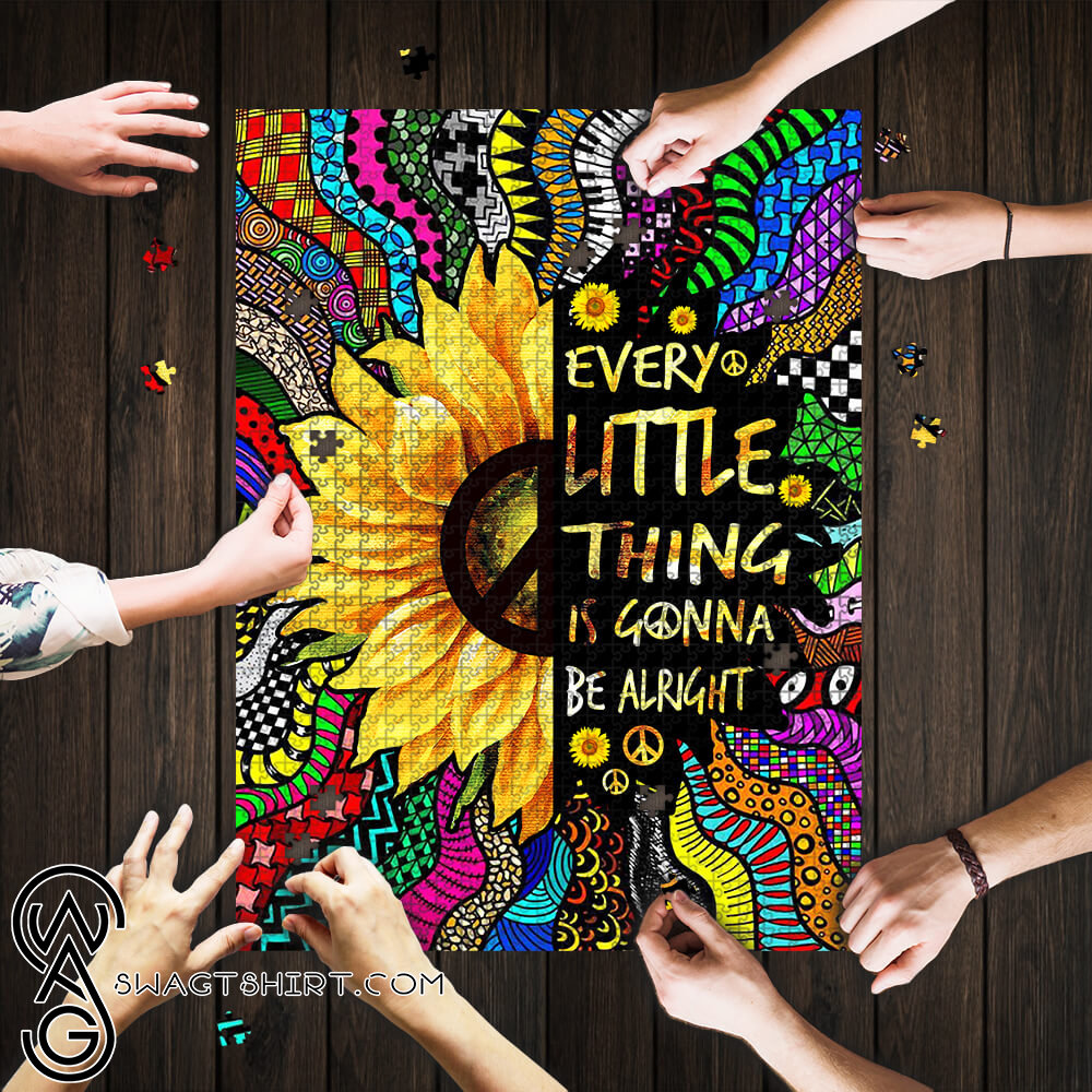 Sunflower every little thing is gonna be alright hippie jigsaw puzzle