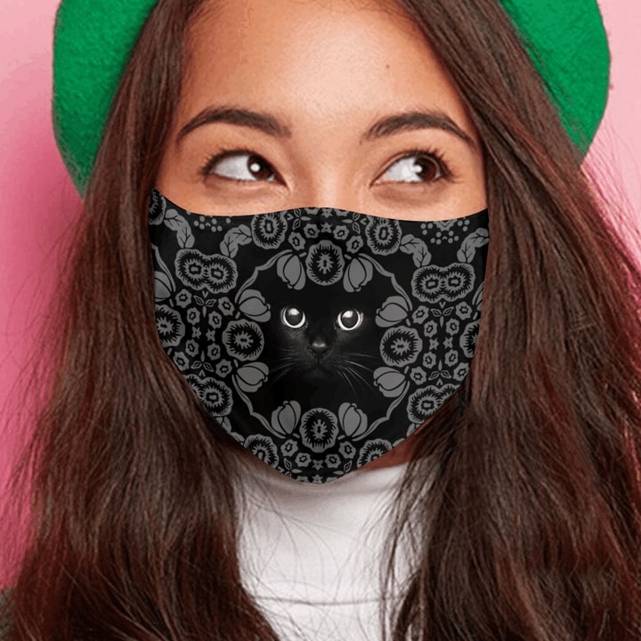 Vintage black cat anti-dust cotton face mask 3