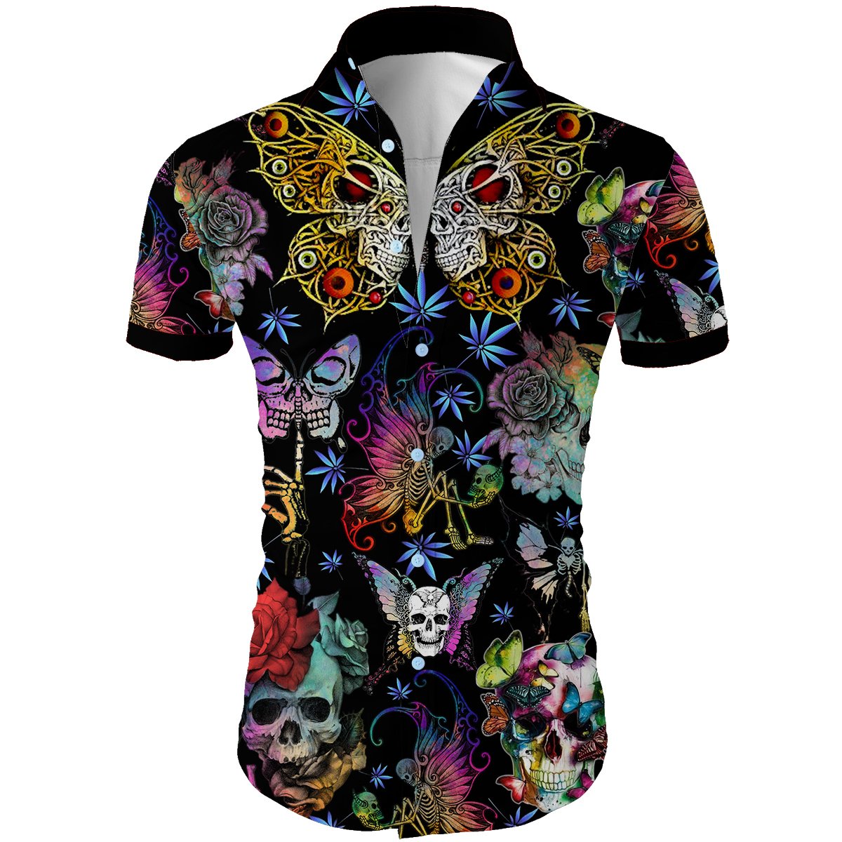 Butterfly skull all over printed hawaiian shirt 1