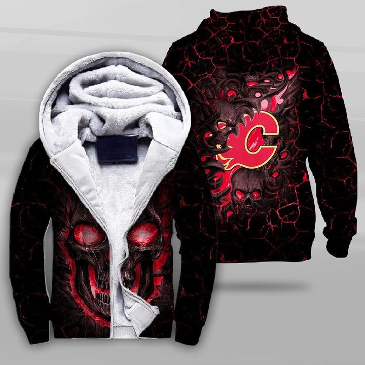 Calgary flames lava skull full printing fleece hoodie