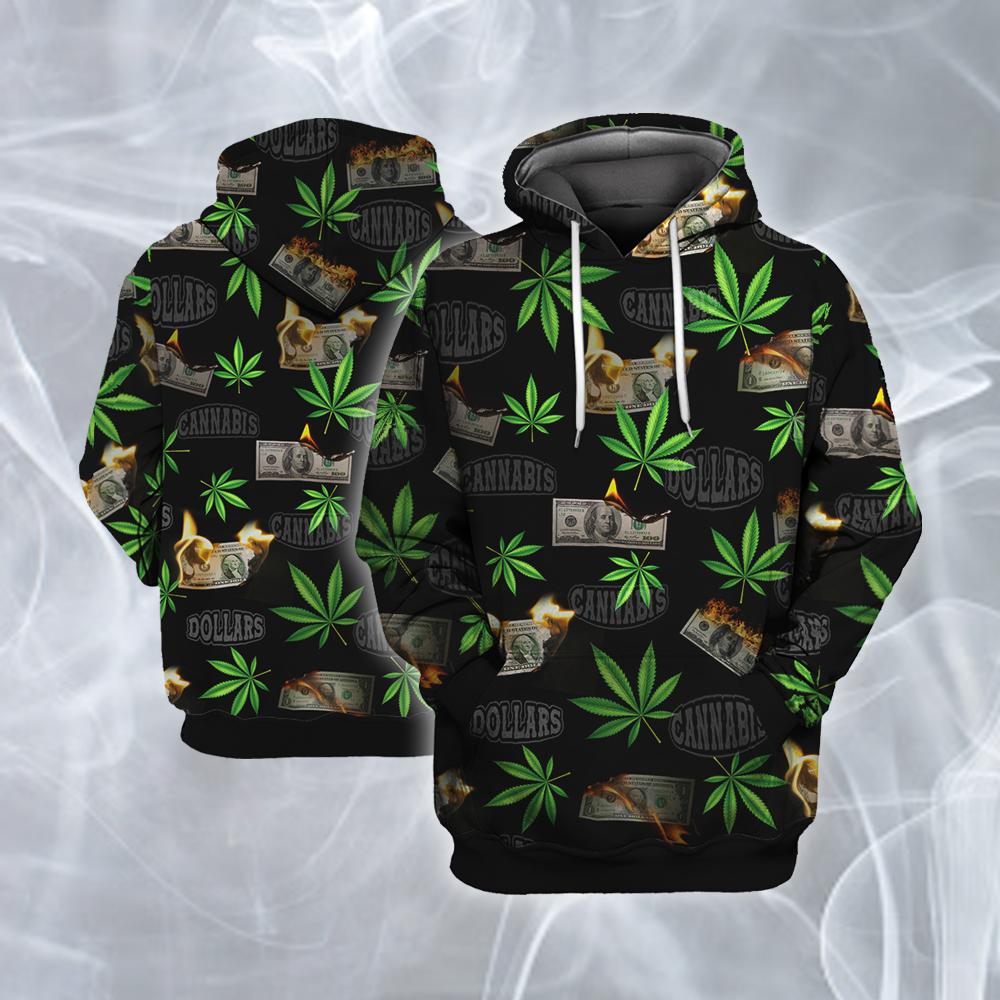 Cannabis dollars all over printed hawaiian hoodie