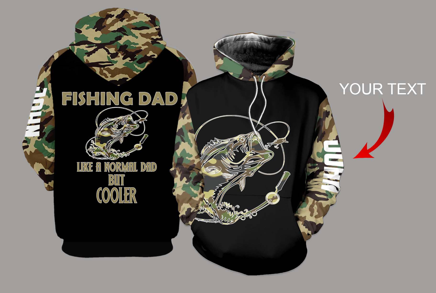 Personalized fishing dad bass camo full printing hoodie 1