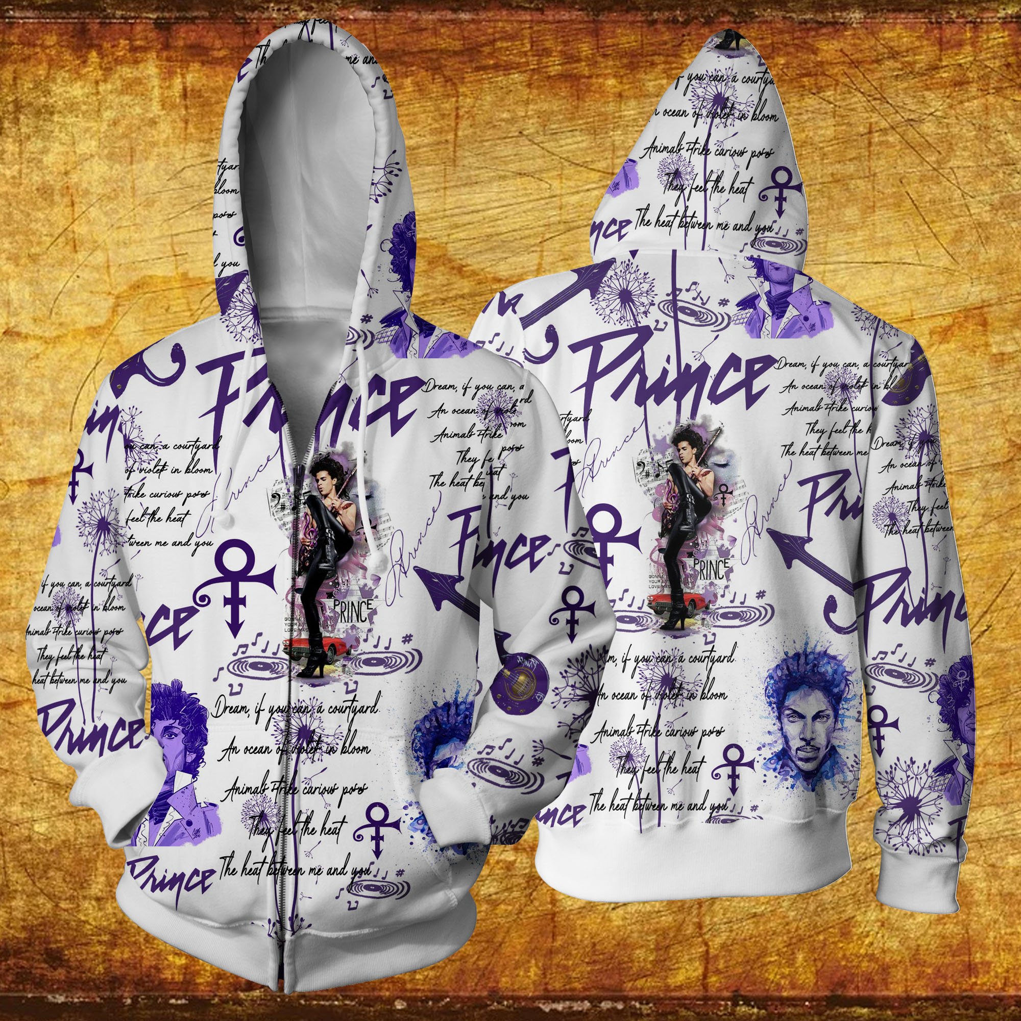Prince all over printed hawaiian zip hoodie