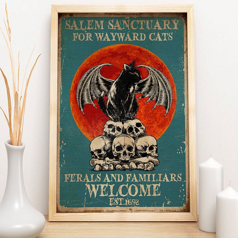 Black cat salem sanctury for wayward cats feral and familiar est 1962 halloween poster 2