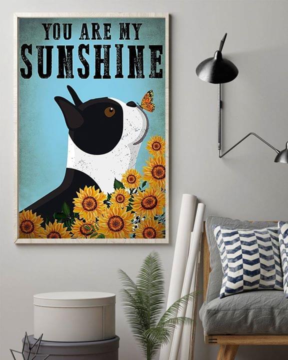 Boston terrier puppy with butterfly you are my sunshine poster 4