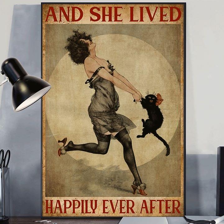 Cat and she lived happily ever after retro poster 2