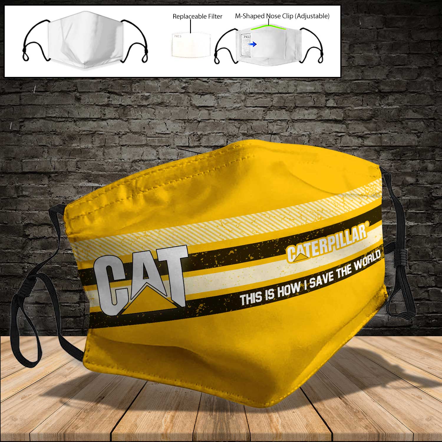 Caterpillar inc this is how i save the world full printing face mask 3