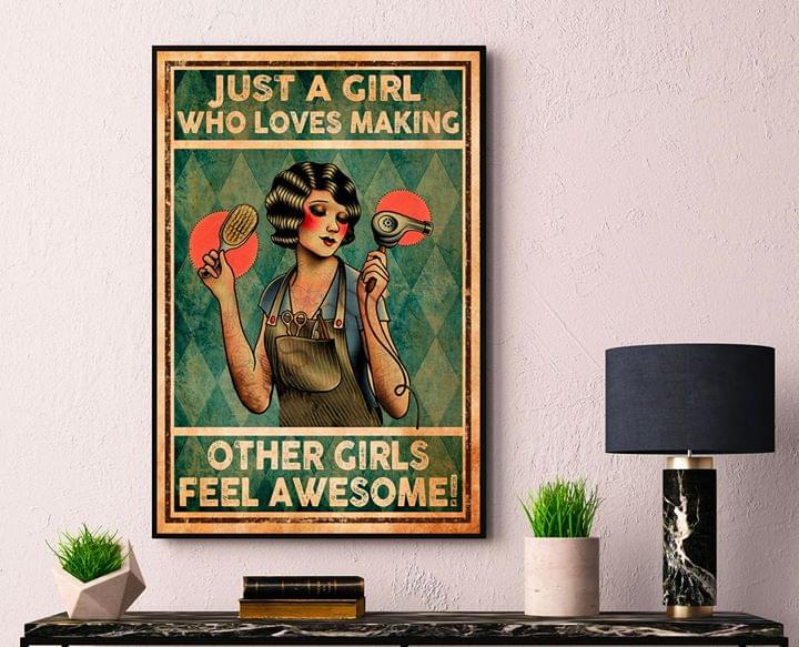 Hairdresser just a girl who loves making other girls feel awesome retro poster 1
