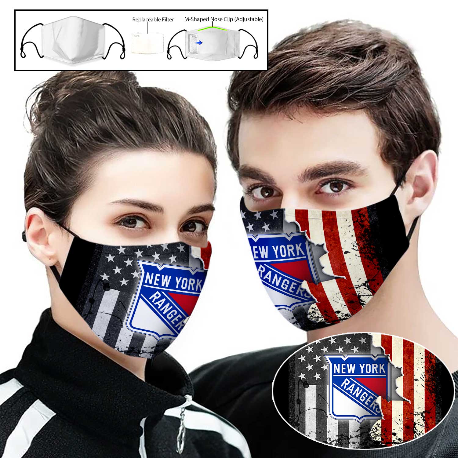 New york rangers american flag full printing face mask 2