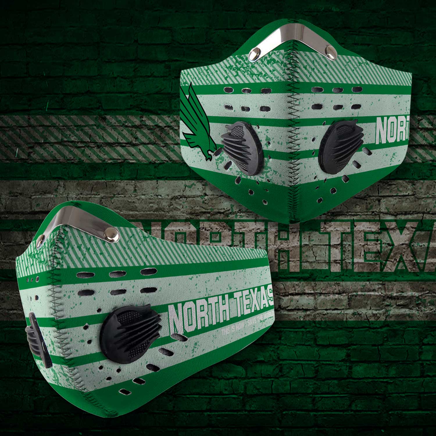 North texas mean green football carbon filter face mask 1
