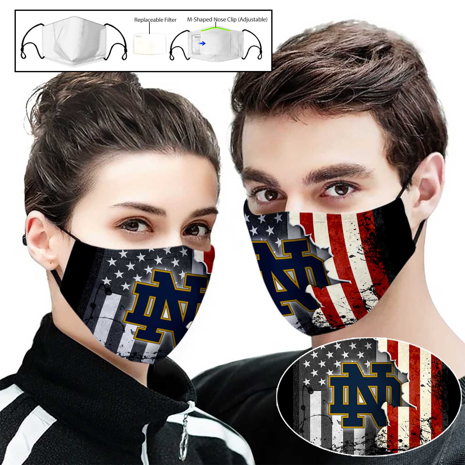 Notre dame fighting irish football american flag full printing face mask 1