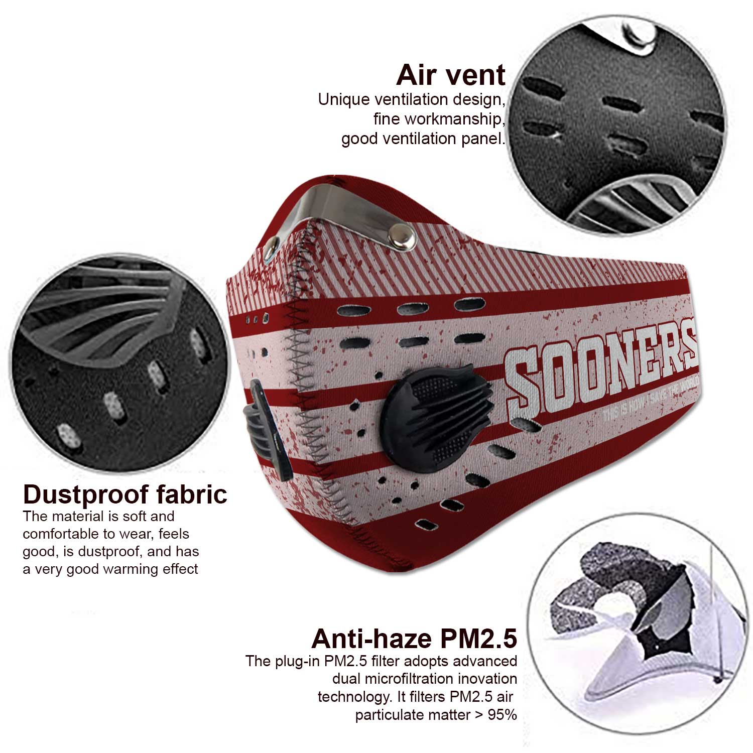 Oklahoma sooners this is how i save the world carbon filter face mask 3