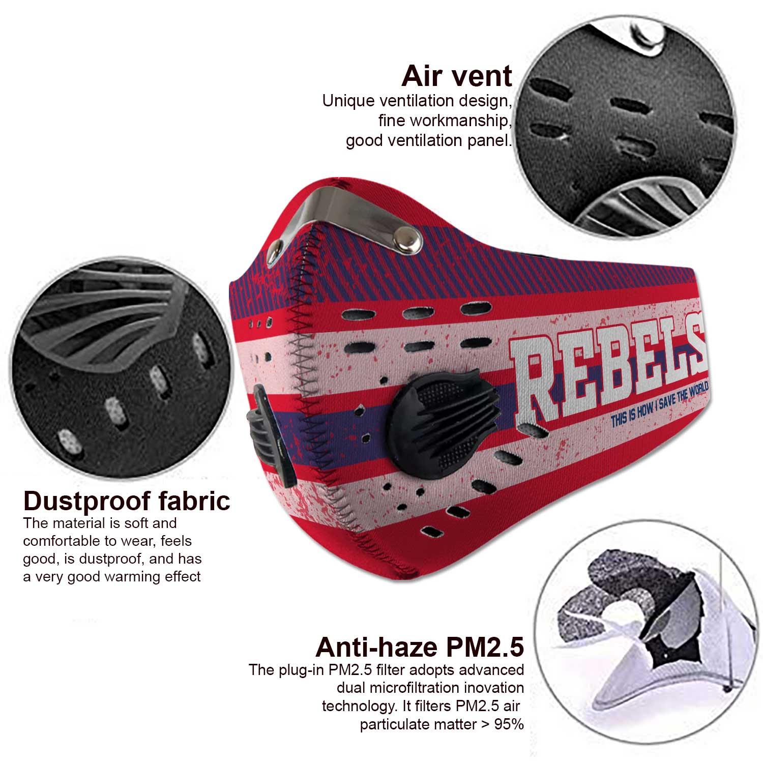Ole miss rebels this is how i save the world carbon filter face mask 3