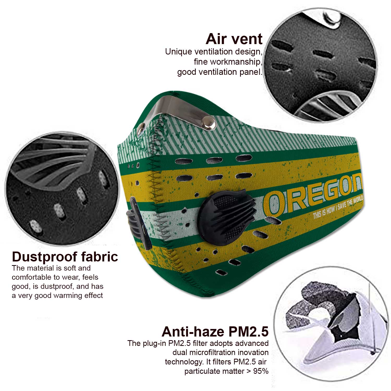 Oregon ducks this is how i save the world carbon filter face mask 3