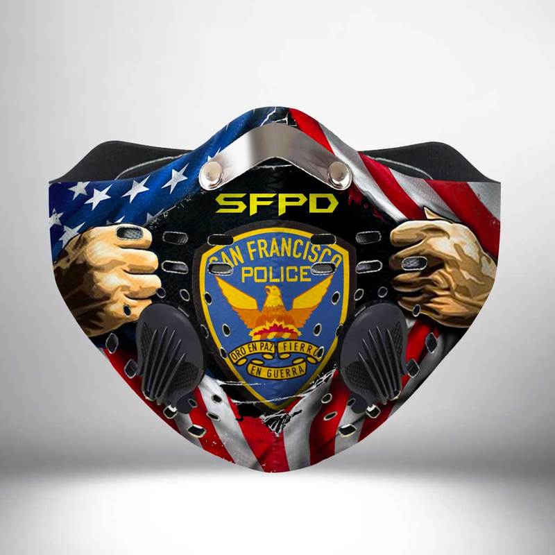 San francisco police department american flag filter activated carbon face mask 4
