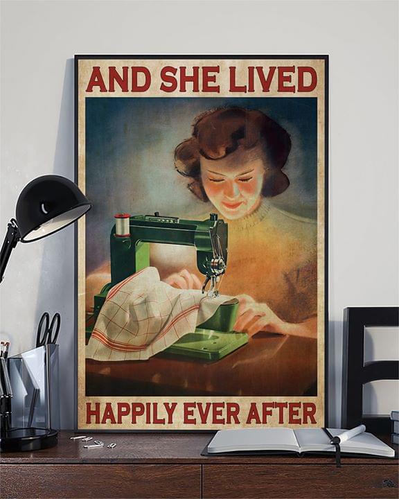 Sewing lady and she lived happily ever after for sewing lover vintage poster 1