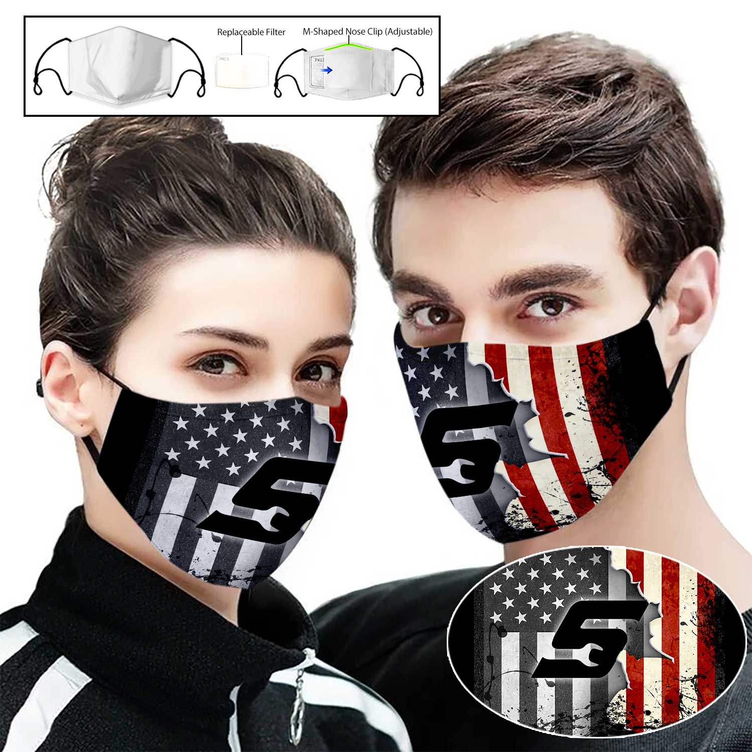 Snap on american flag full printing face mask 1