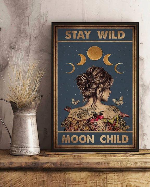 Stay wild moon child tattoo girl butterfly retro poster 1