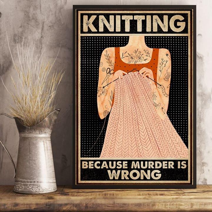 Tattoo girl knitting because murder is wrong retro poster 2