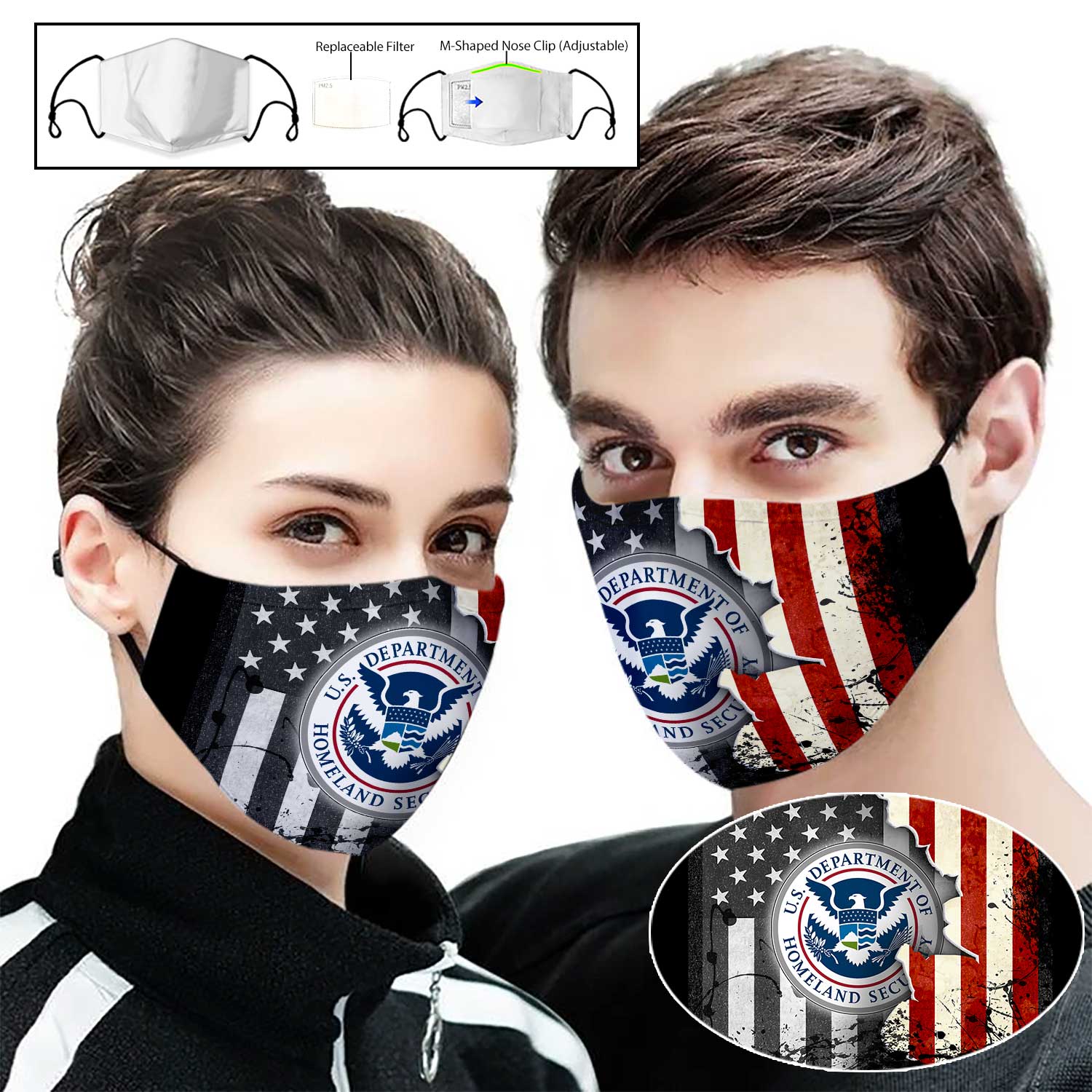 United states department of homeland security american flag full printing face mask 1