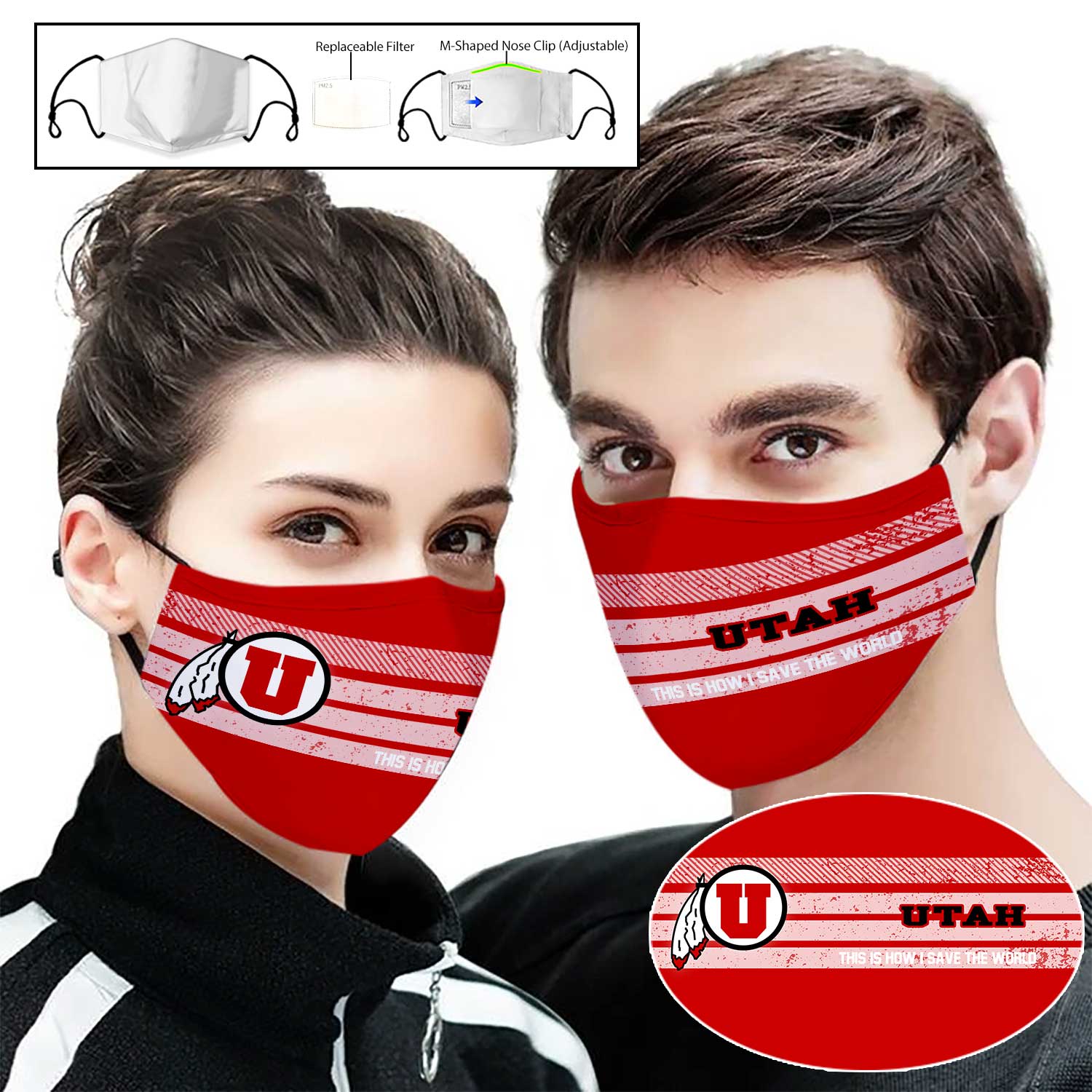 Utah utes this is how i save the world full printing face mask 1