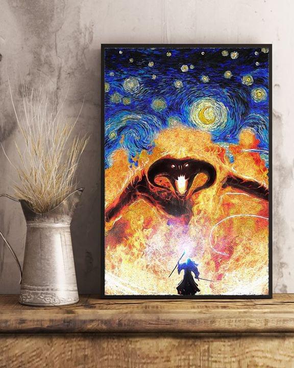 Vincent van gogh starry night lord of the rings gandalf vs balrog poster 1