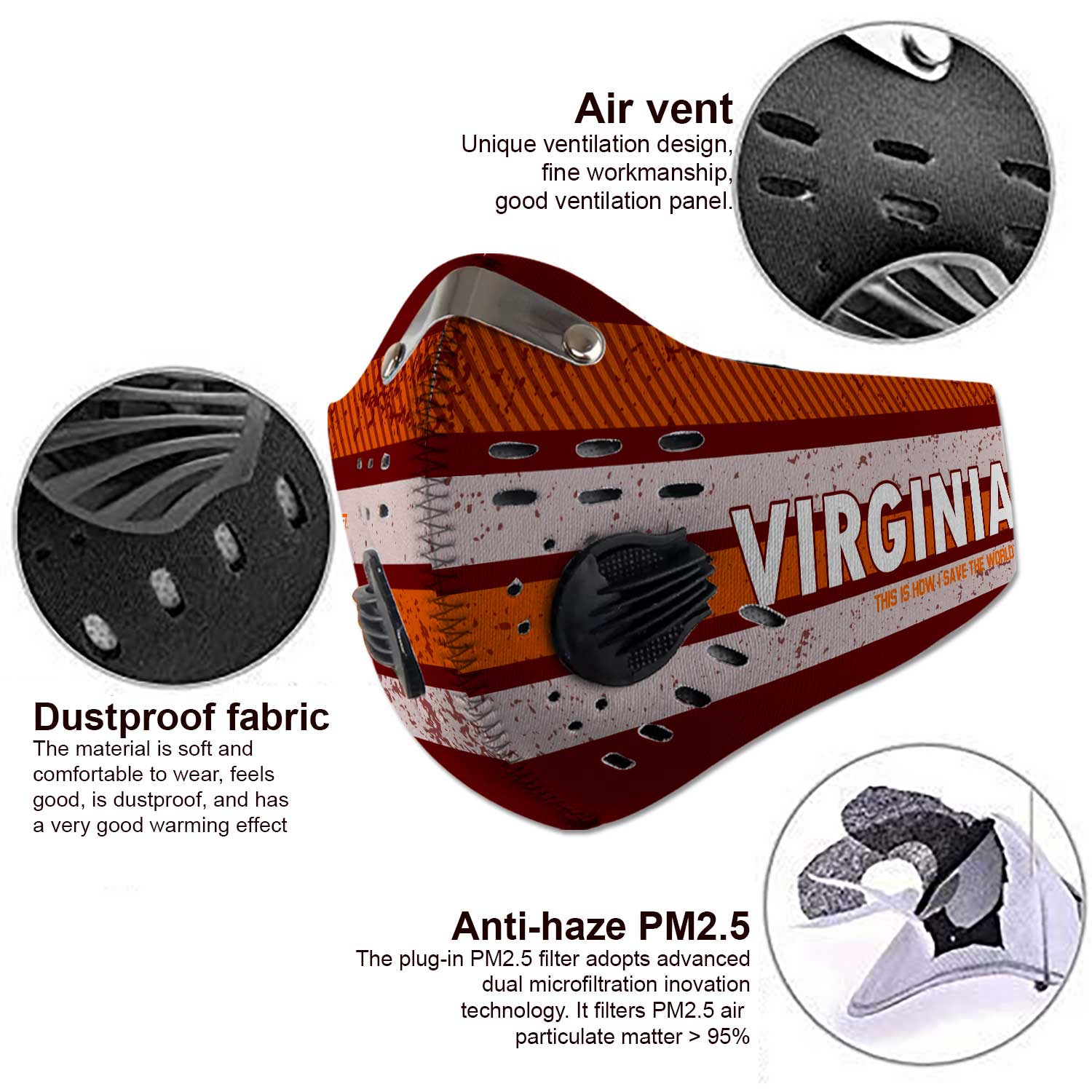 Virginia tech hokies this is how i save the world carbon filter face mask 3