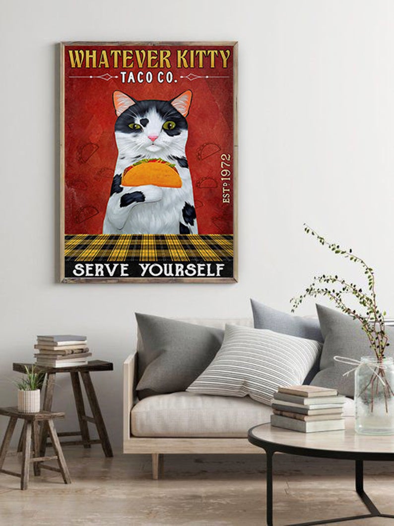 Whatever kitty serve yourself taco co vintage poster 4