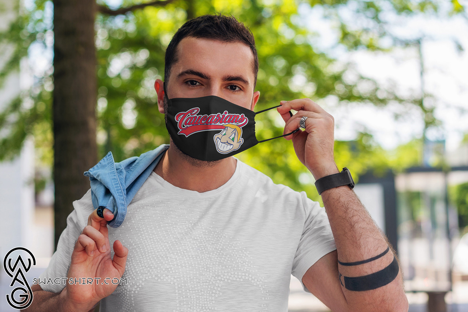 Caucasians cleveland indians full over printed face mask
