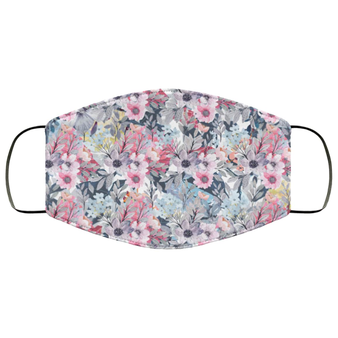 Purple flowers full over printed face mask 1